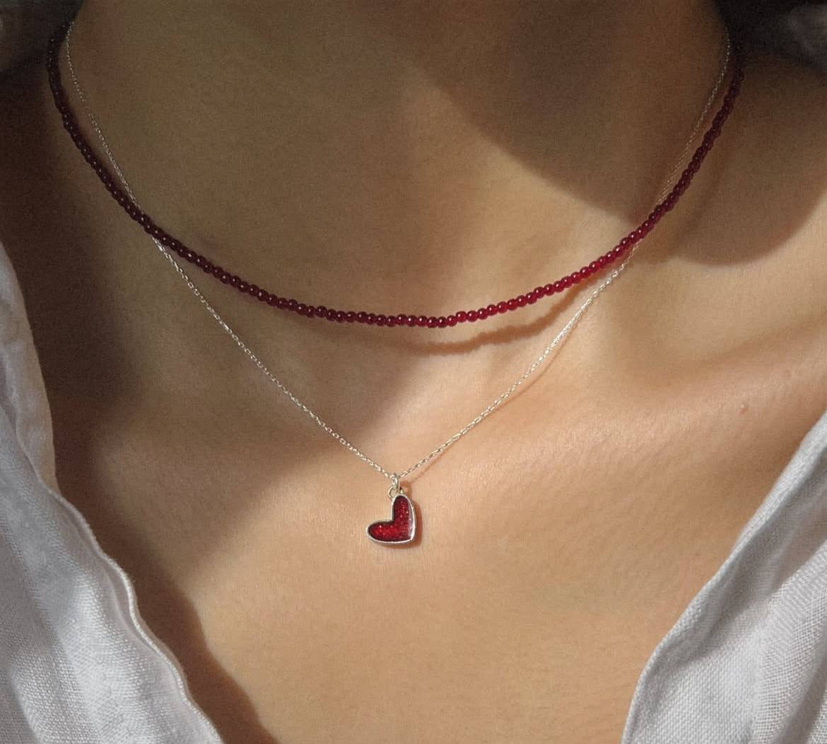 Red Heart Necklace - Mina & Silver